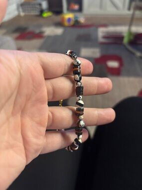 Handcrafted Black, White & Brown Beaded Stretch Bracelet